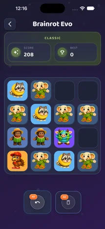 Brainrot Merge evolution mode gameplay grid